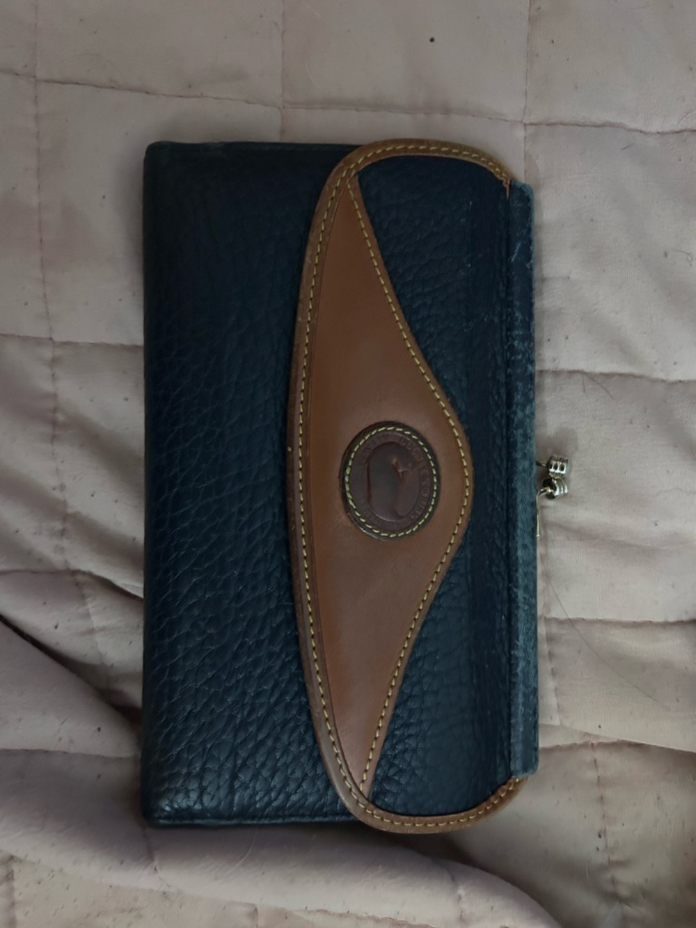 Dooney & Bourke Navy Blue and Brown Leather Wallet